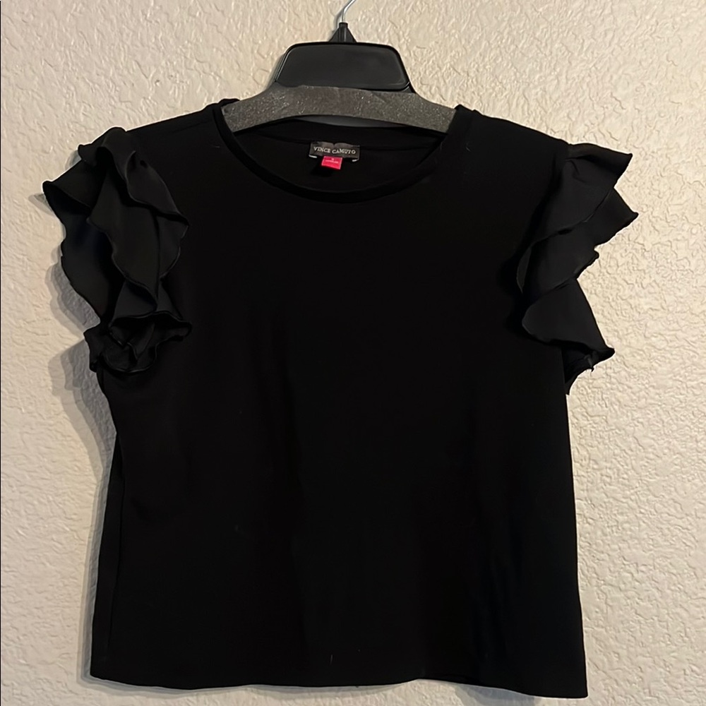 Vince‎ Camuto Black Ruffled Flutter Sleeve Blouse
